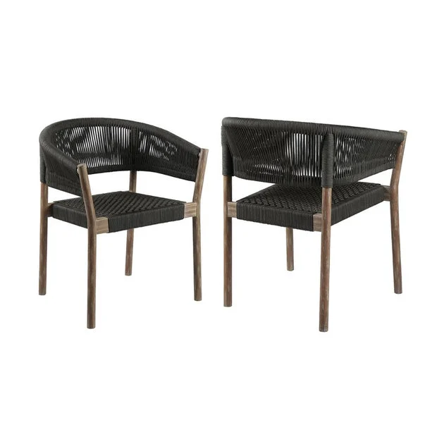Doris Indoor Outdoor Dining Chair in Light Eucalyptus Wood with Charcoal Rope Set of 2