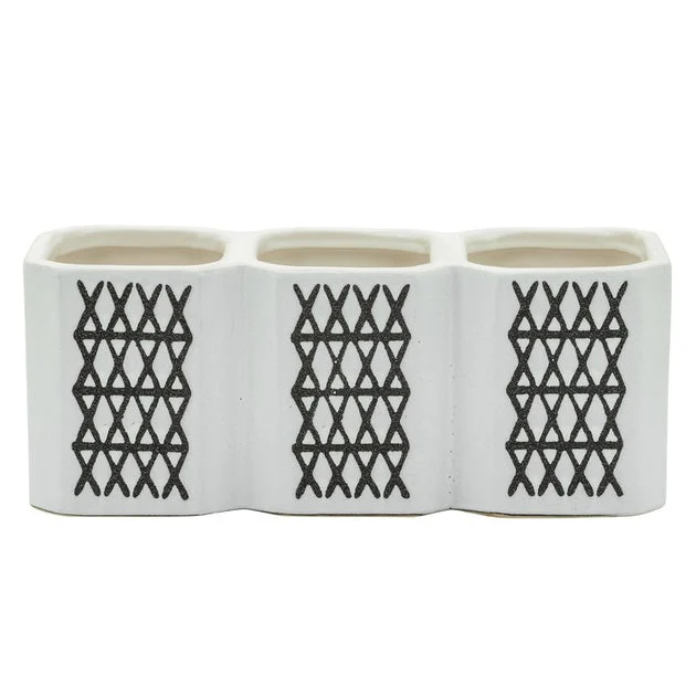 Three-Cup Pen Holder with X Design- Black