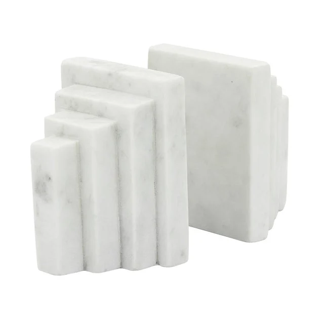 5" Marble Tiered Block Bookends Set of 2 - White