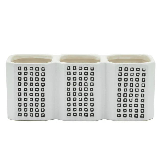 Three-Cup Pen Holder with Dot Design- Black