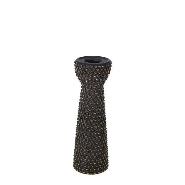 12" Spiked Ceramic Candle Holder - Black/Gold