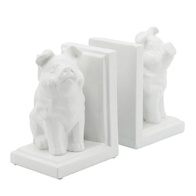 7" Winged Pigs Bookends Set of 2 - White