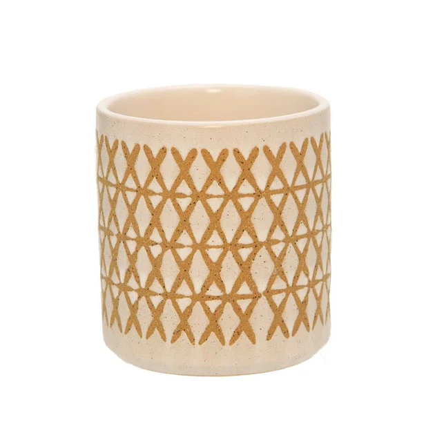 4" Ceramic X-Design Pen Holder - Sand