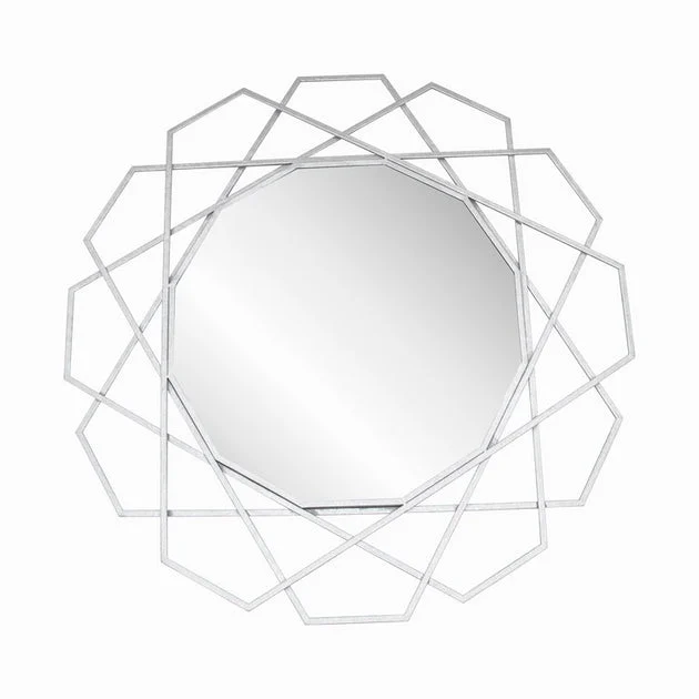 35" Metal Round Geometric Wall Mirror - Silver