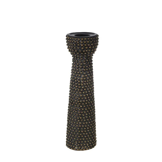 14" Spiked Ceramic Candle Holder - Black/Gold
