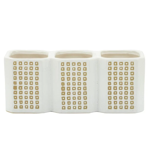 Three-Cup Pen Holder with Dot Design- Beige
