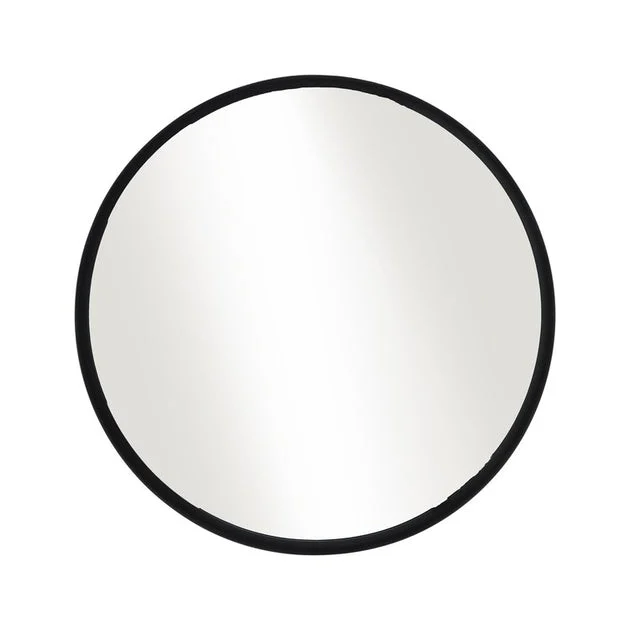 24" Round Metal-Framed Wall Mirror - Black