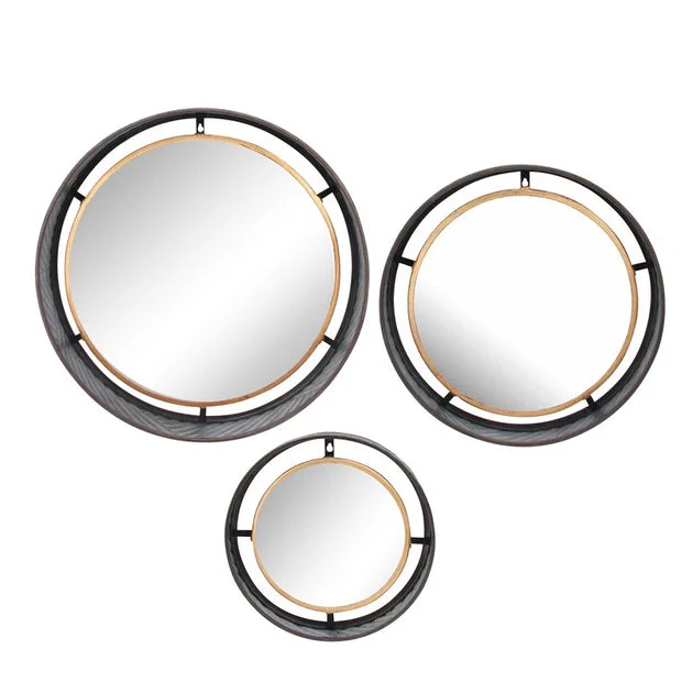 Round Metal Frame Wall Mirrors Set of 3 - Gold/Antique Silver