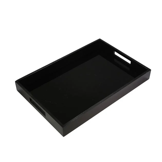 Rectangular Wood Tray with Glass Interior - Black