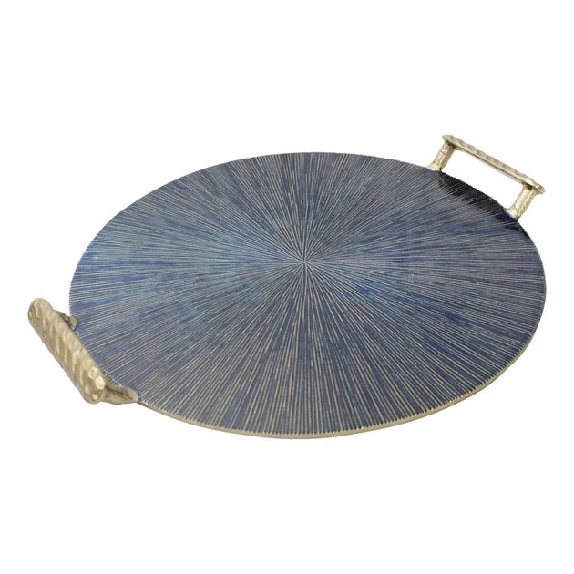 18" Round Metal Tray with Handles - Gold