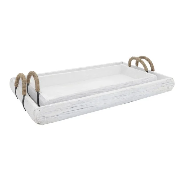 Rectangular Wood Trays Set of 2 - White Wash