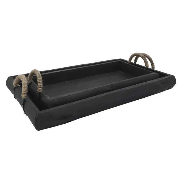 Rectangular Wood Trays Set of 2 - Black