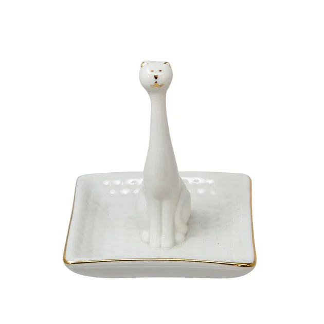 Cat Square Ring Holder - White/Gold