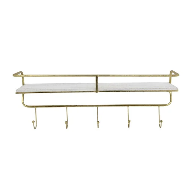 24" Five-Hook Wall Shelf - Gold/White