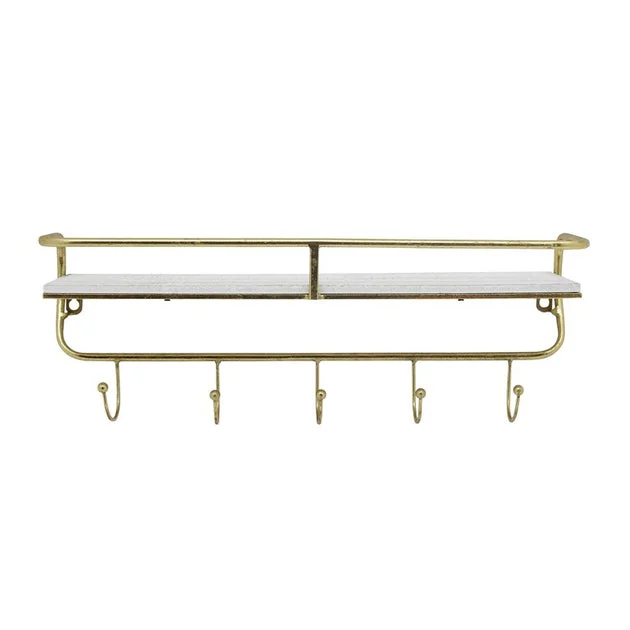 20" Five-Hook Wall Shelf - Gold/White