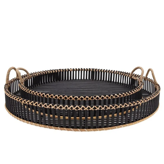 24"/30" Round Bamboo Trays Set of 2 - Black