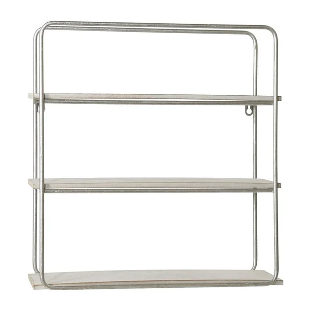 Three-Tier Metal and Wood Wall Shelf - Silver Leaf/White