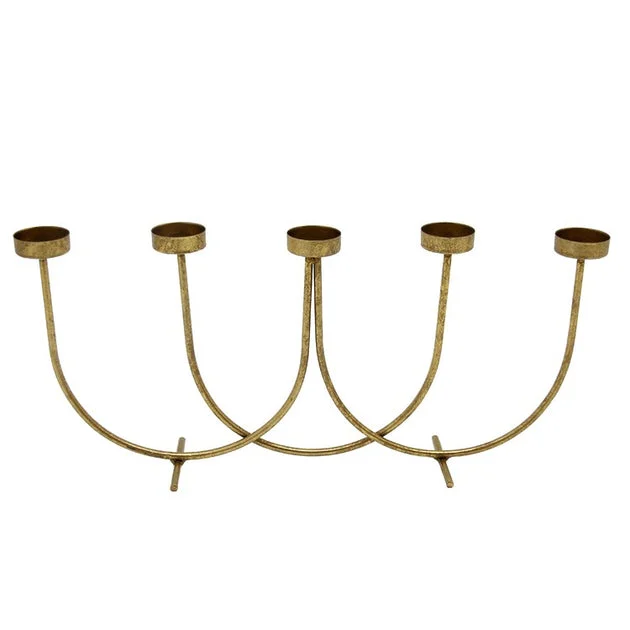 18" Five-Cup Metal Votive Candle Holder - Gold Leaf