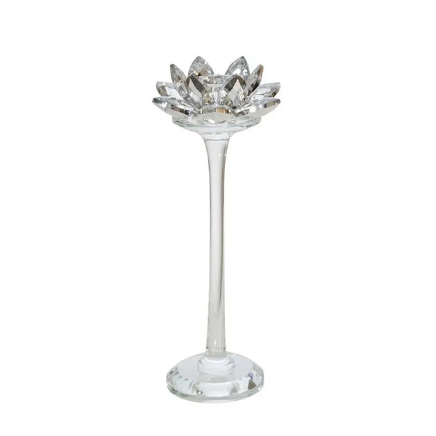 9" Glass Lotus Candlestick - Silver