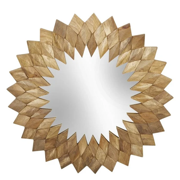 44" Sunburst Wood Wall Mirror - Brown