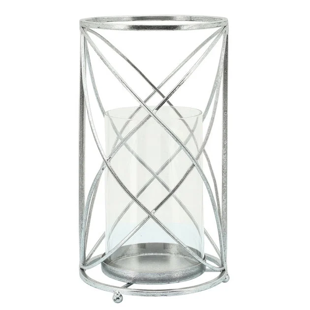 13" Metal Hurricane Candle Holder - Silver