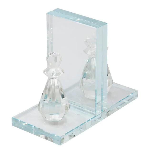 Crystal Chess Piece Bookends Set of 2 - Clear