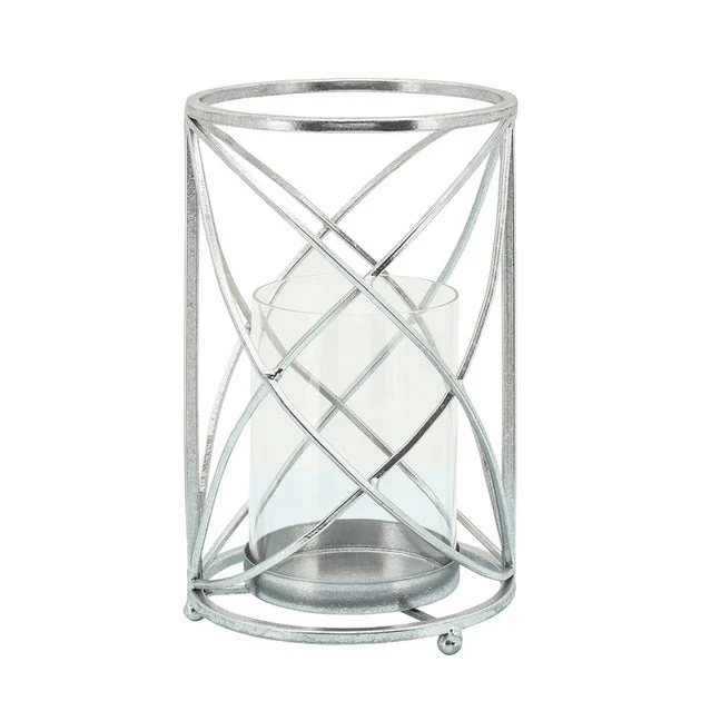 10" Metal Hurricane Candle Holder - Silver