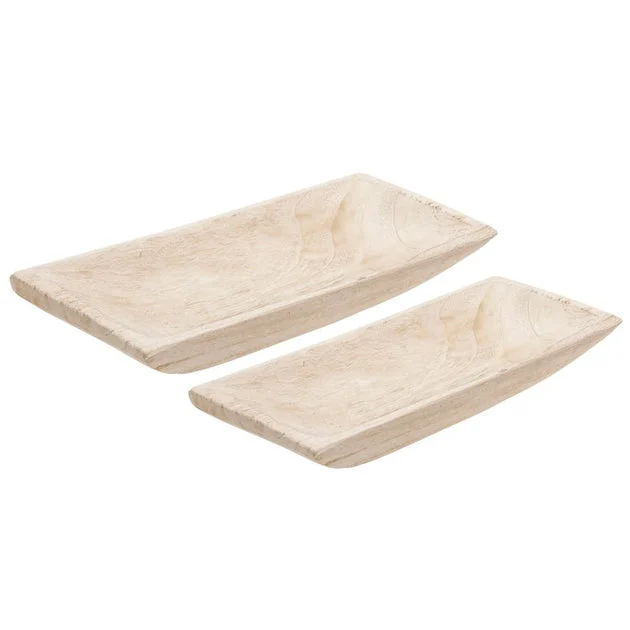 Rectangular Wood Trays Set of 2 - White