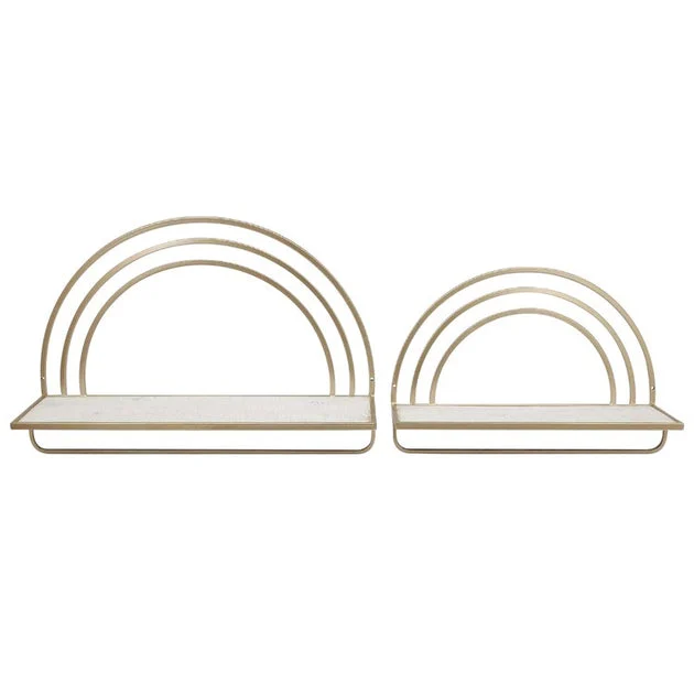 Wood/Metal Rainbow Style Shelves Set of 2 - Gold/White