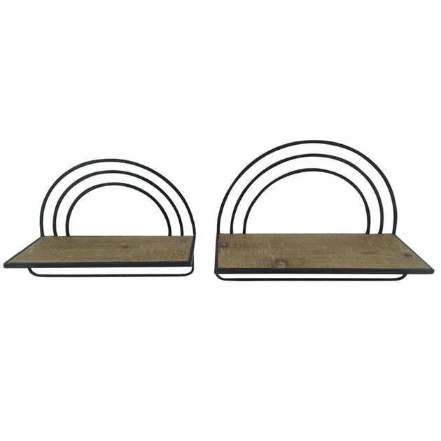 Wood/Metal Rainbow Style Shelves Set of 2- Black/Brown