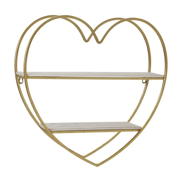 Two-Tier Metal and Wood Heart Wall Shelf - Gold/White
