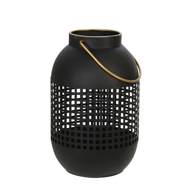 11" Metal Cage Hurricane Lantern - Black