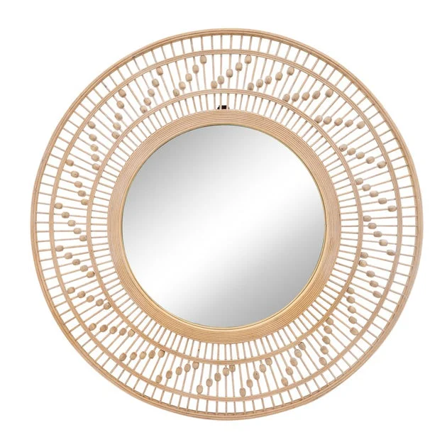 36" Round Bamboo Wall Mirror - Natural