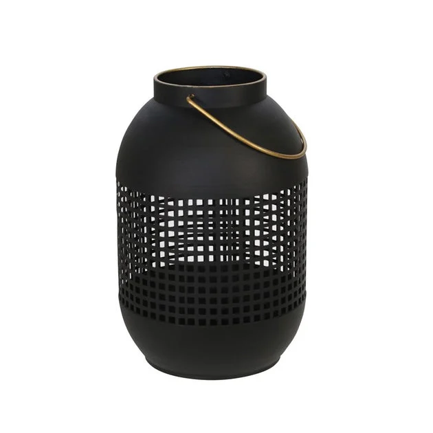 13" Metal Cage Hurricane Lantern - Black