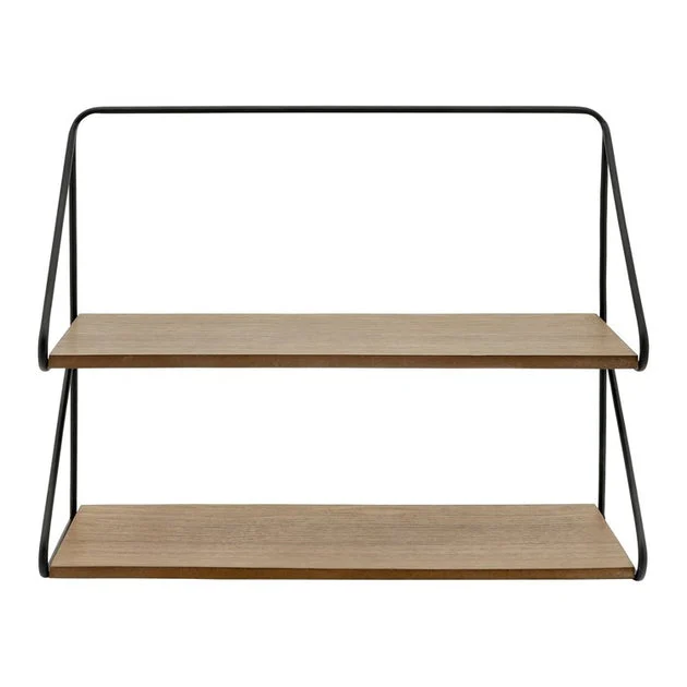20" Two-Tier Metal and Wood Wall Shelf - Black/Brown