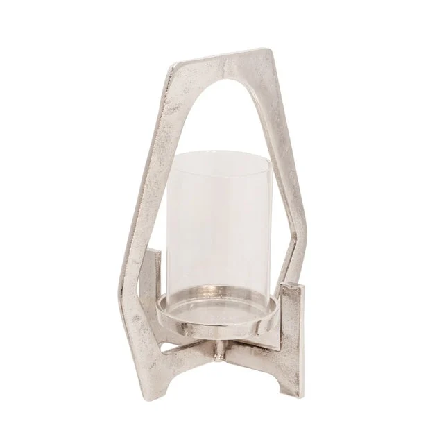 12" Metal Hurricane Candle Holder- Nickel