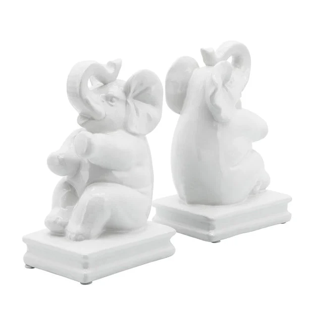 Ceramic 7" Elephant Bookends Set of 2 - White