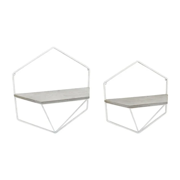 Hexagon Wall Shelves Set of 2 - White/Gray