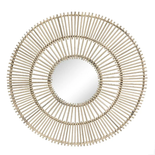 31" Geometric Metal and Rattan Mandala Wheel Wall Art - Natural
