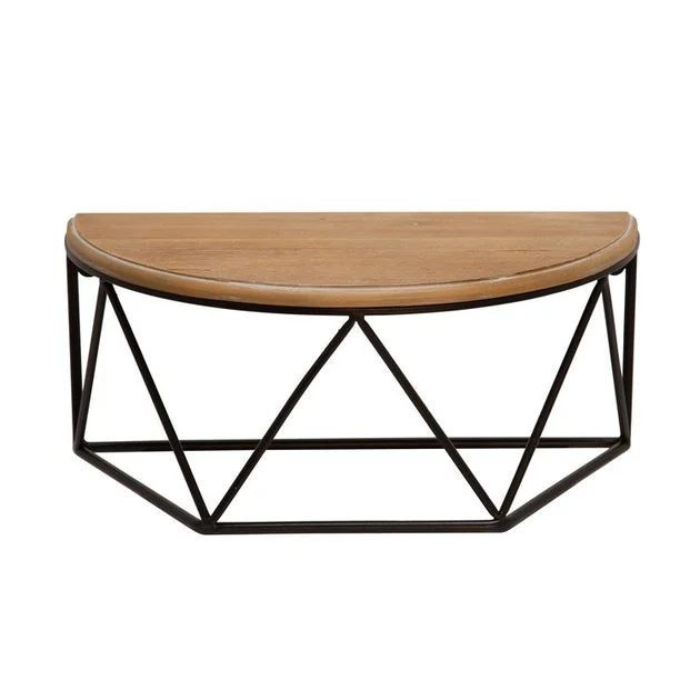 16" x 8" x 7" Wood/Metal Demilune Wall Shelf - Black/Brown