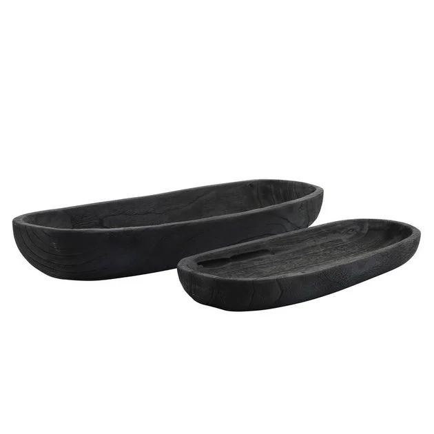 18"/24" Decorative Oblong Wood Bowls Set of 2 - Black