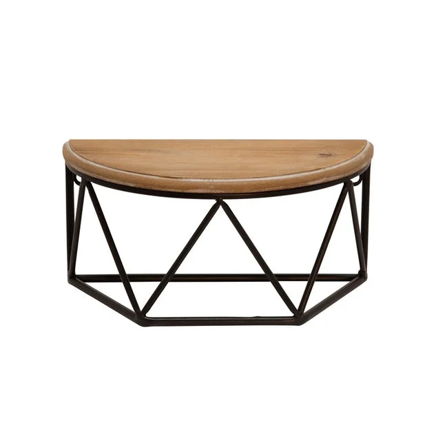 12" x 6" x 6" Wood/Metal Demilune Wall Shelf - Black/Brown