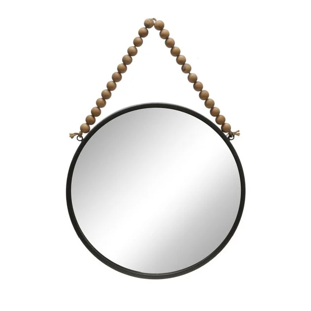 20" Metal Round Mirror with Beads - Black