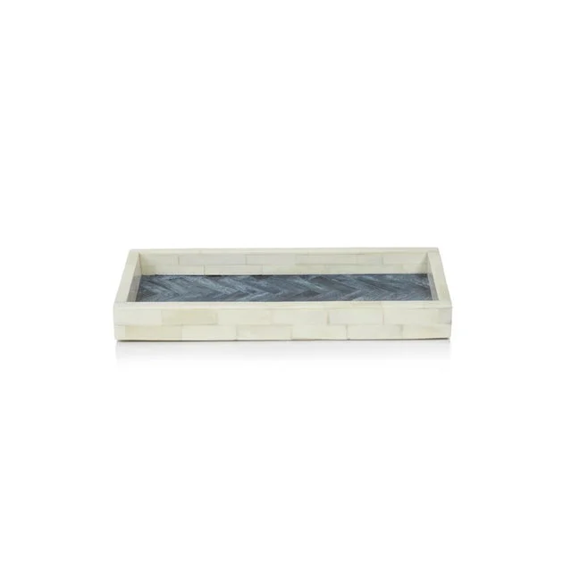 Mahar Rectangular Bone Tray with Blue Inlay