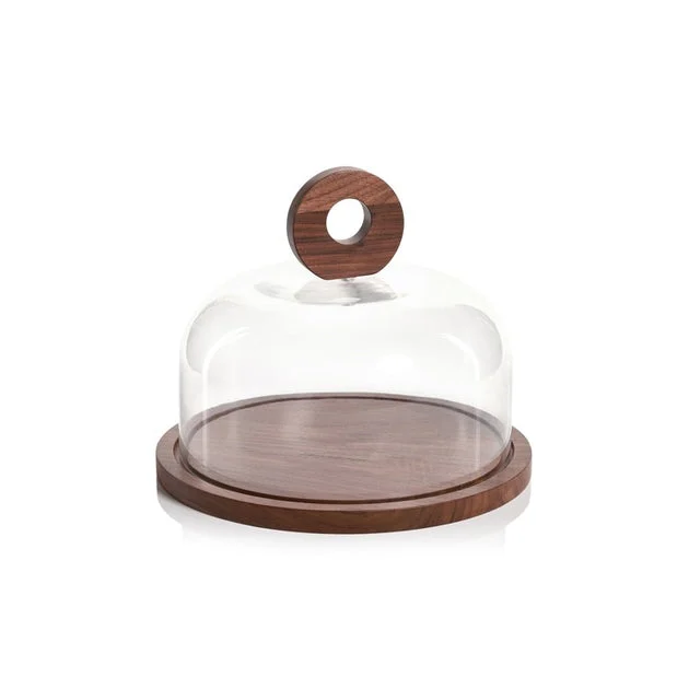 Brea Walnut Wood Cheese Board with Glass Cloche