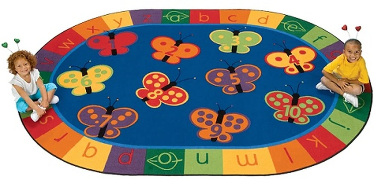 Carpets for Kids KIDSoft 123 ABC Butterfly Fun Classic Colors Learning Rug , Oval