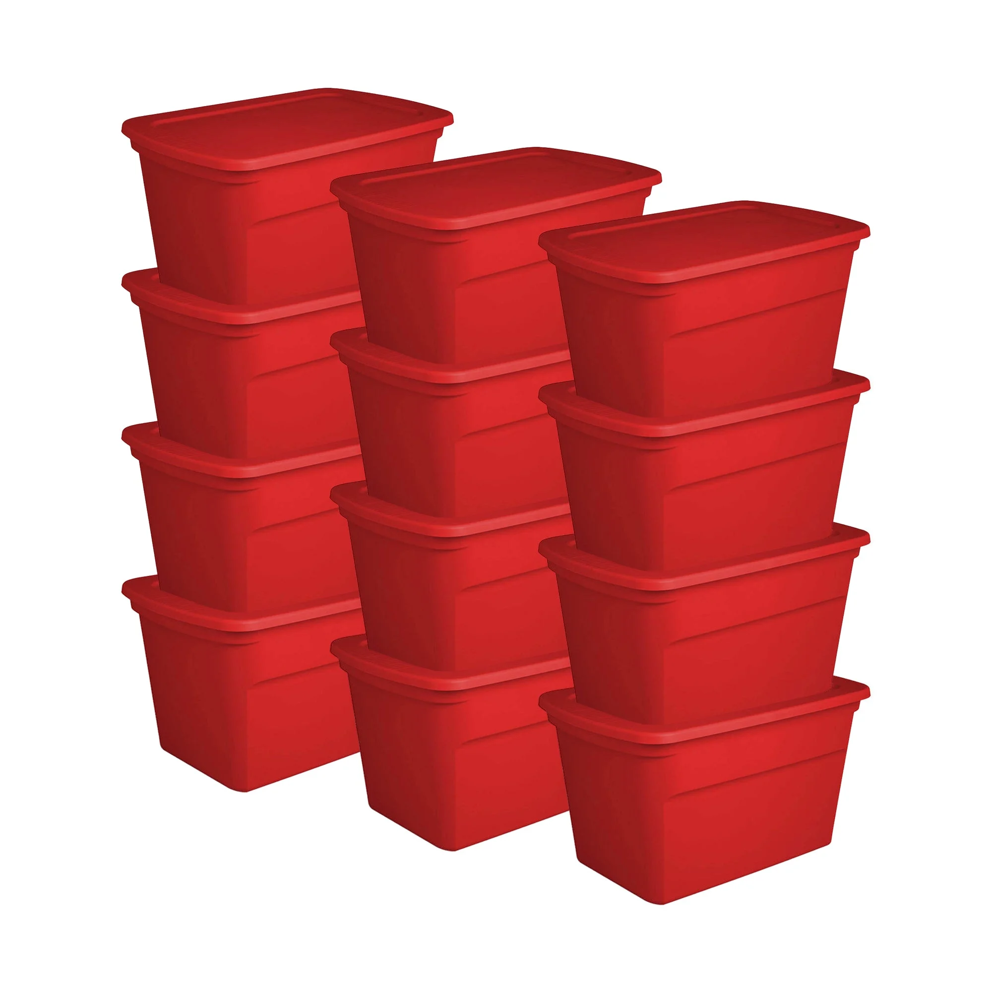 Sterilite Heavy Duty 30 Gallon Stacking Seasonal Storage Tote, Red (12 Pack)