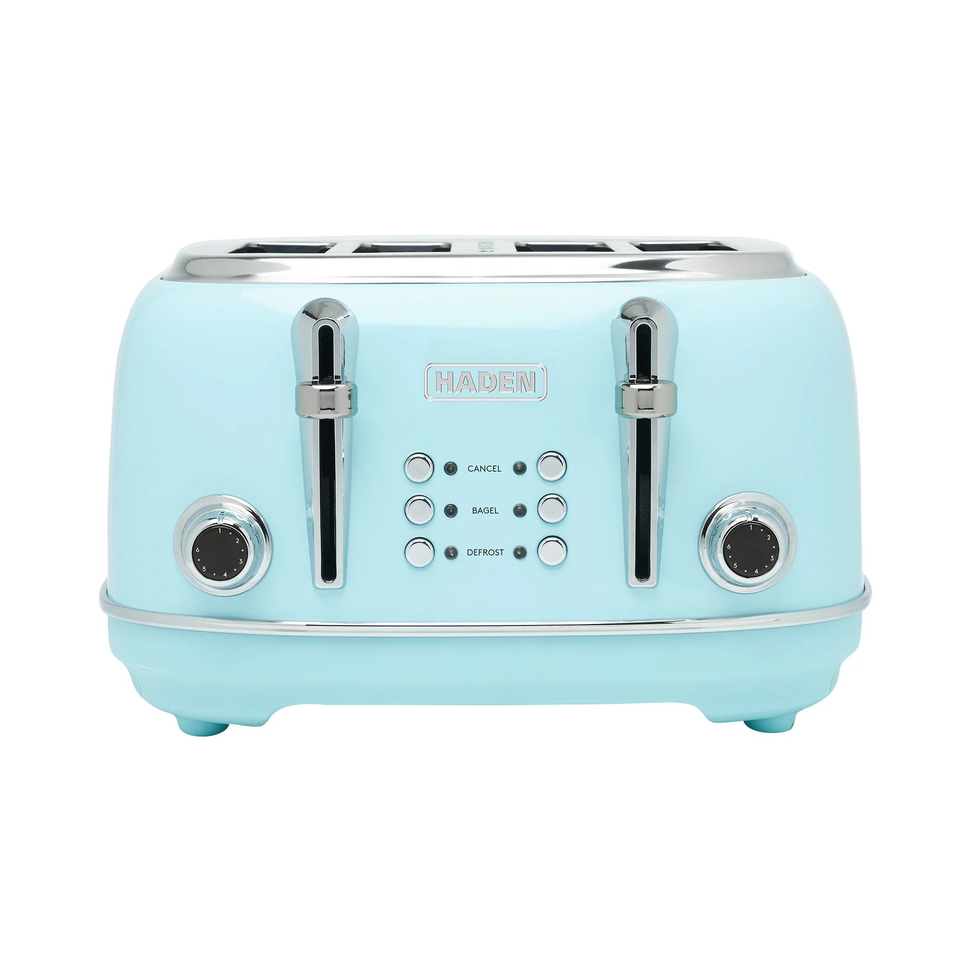 Haden Heritage 4 Slice Wide Slot Stainless Steel Toaster, Turquoise & Chrome