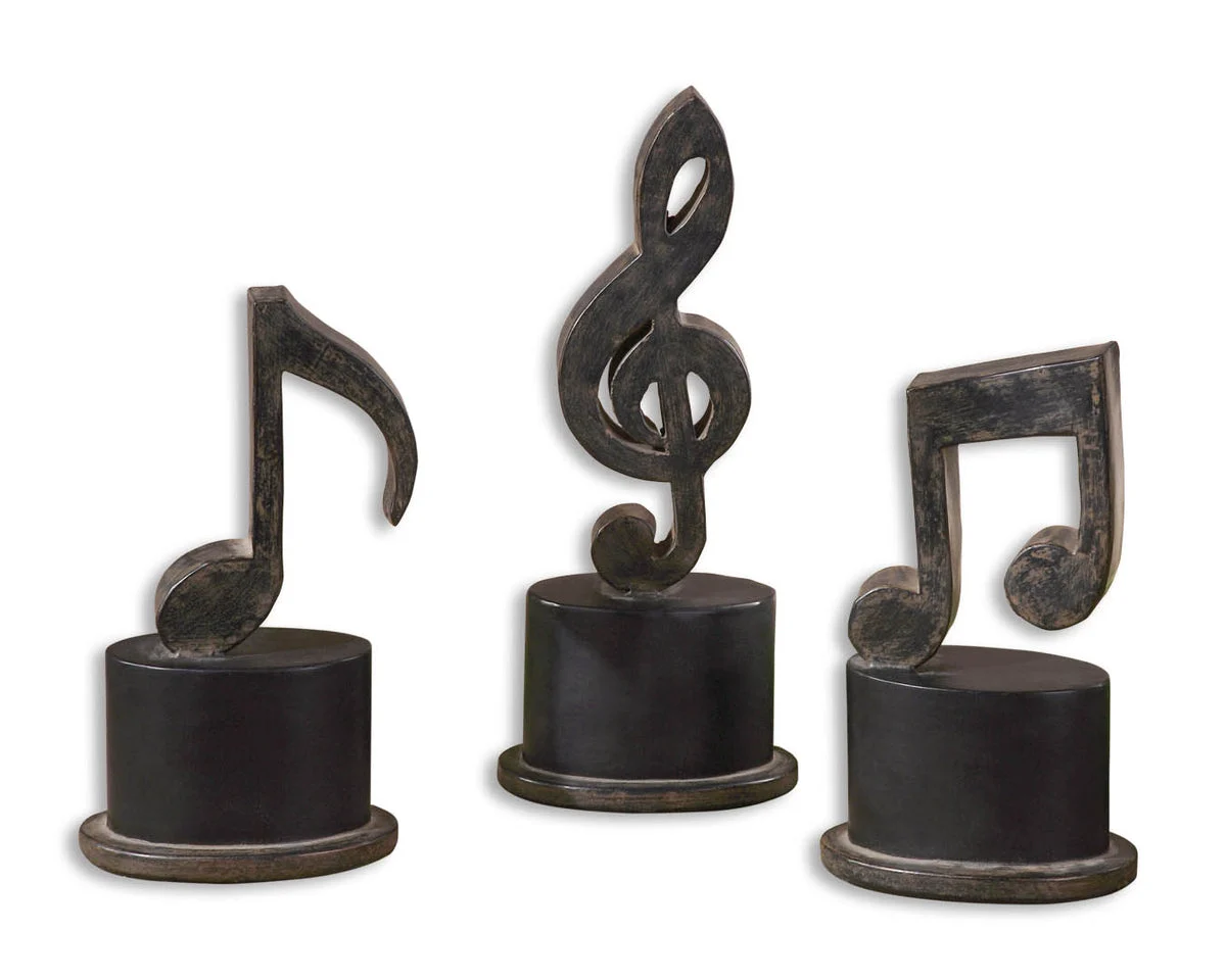 Uttermost Music Notes Figurines – Black Metal Sculptures with Tan Glaze