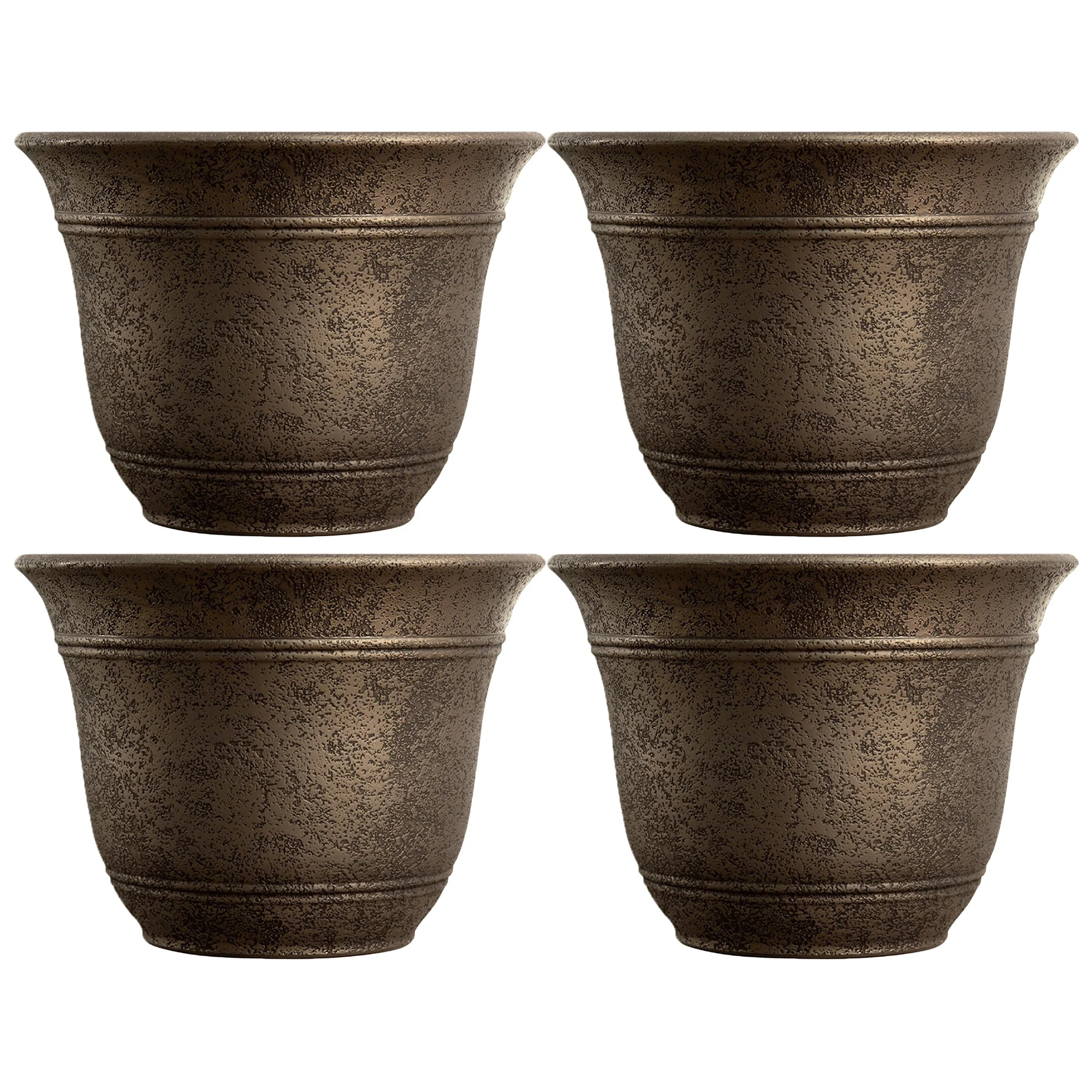 HC Companies 13" Wide Sierra Planter Round Plastic Planter, Nordic Bronze (4 Pk)